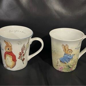 Beatrix Potter Peter Rabbit Ceramic Mugs Set - White with Pastel Illustration